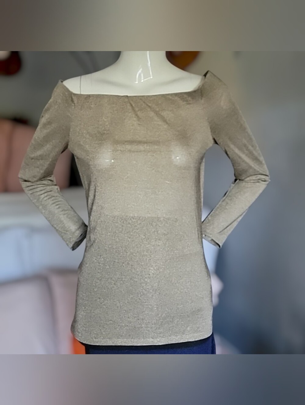 Highline collectiv gold shine metallic off the shoulder sheer top